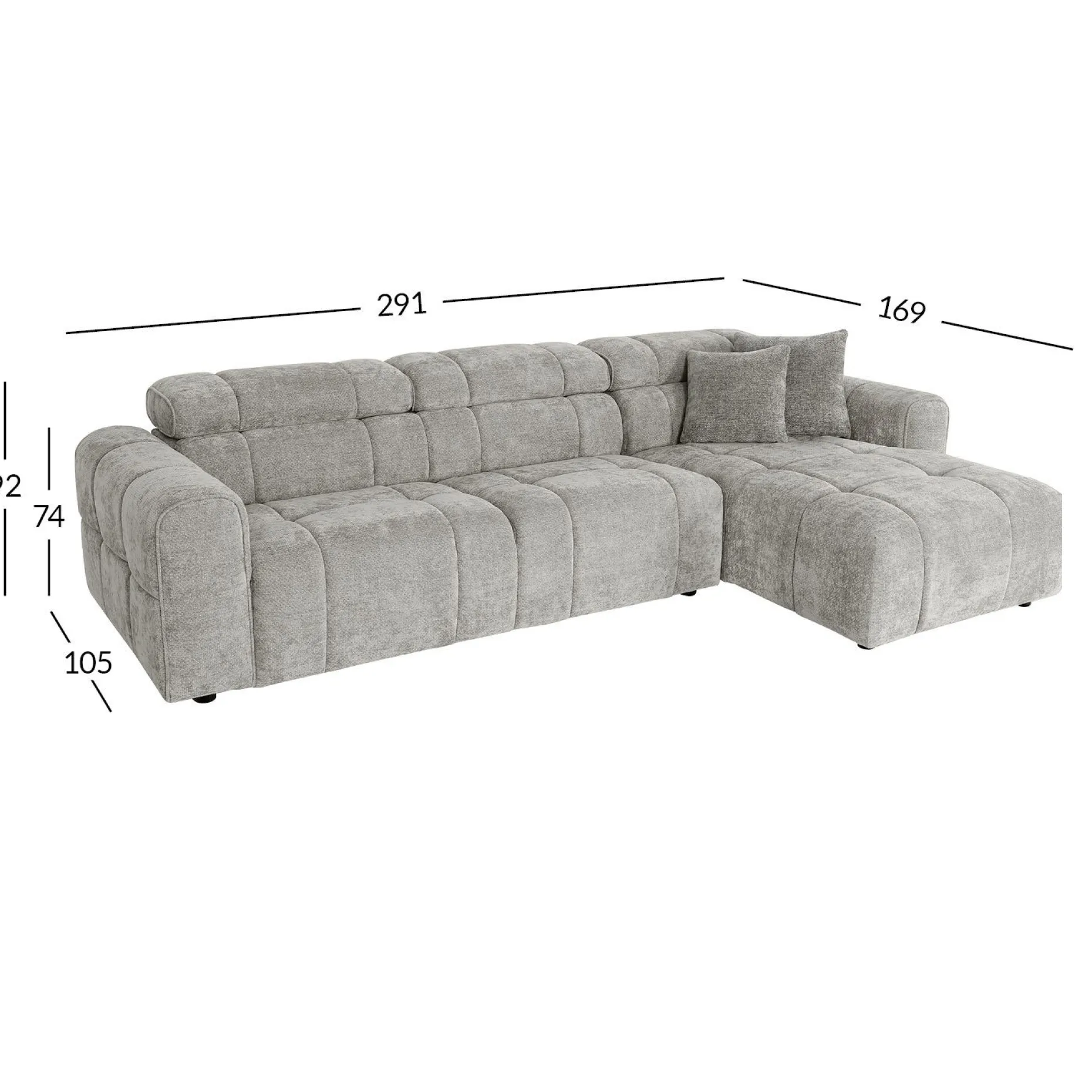 Hjørnesofa HOME4YOU BELISMA høyre hjørne Grå