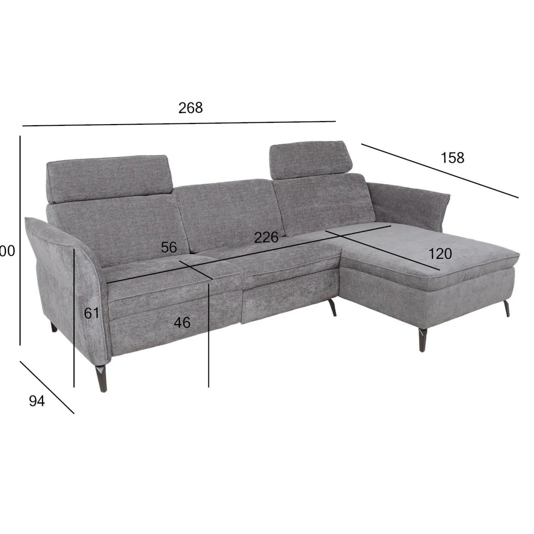 Hjørnesofa HOME4YOU Dayton elektrisk recliner Lys grå Høyre hjørne