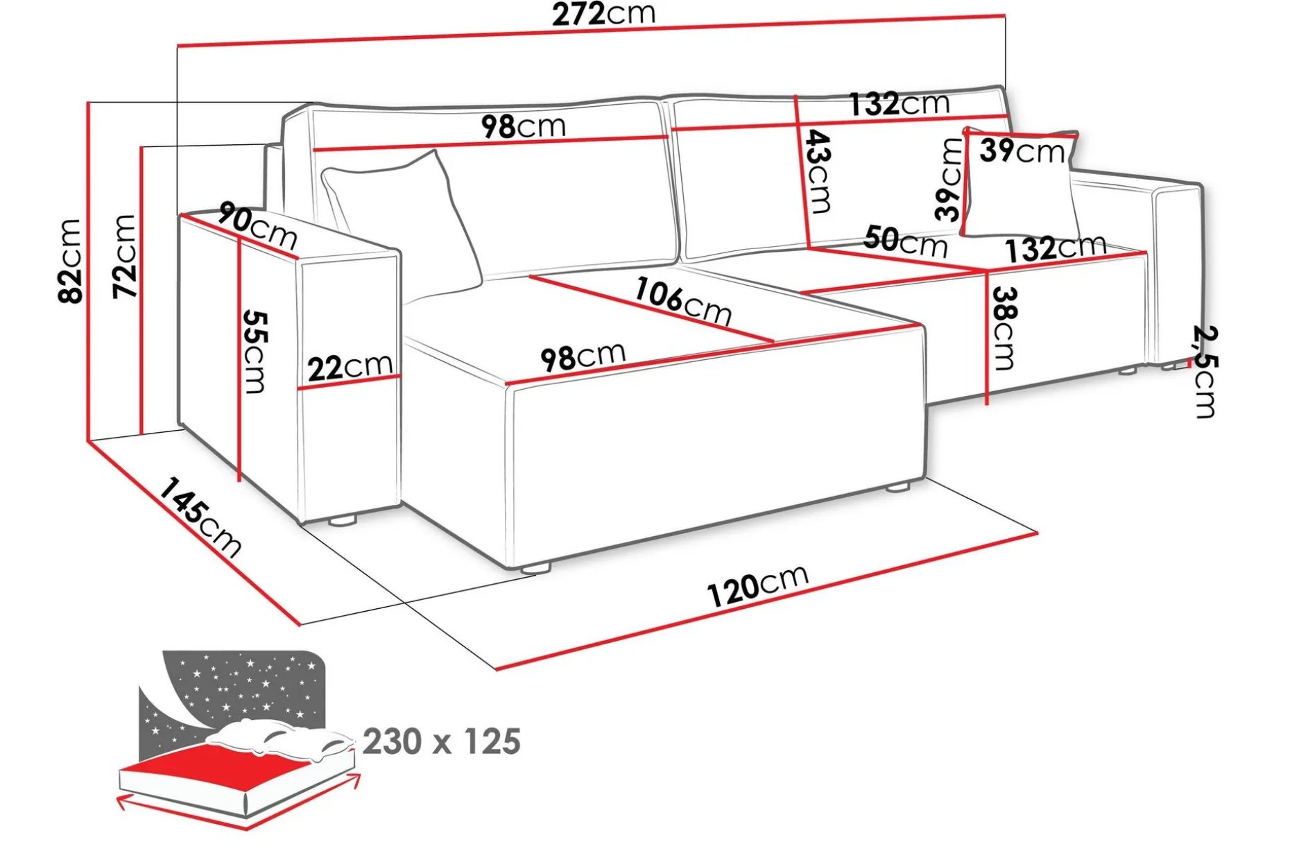 Hobson Sofa med Divan 3-seter