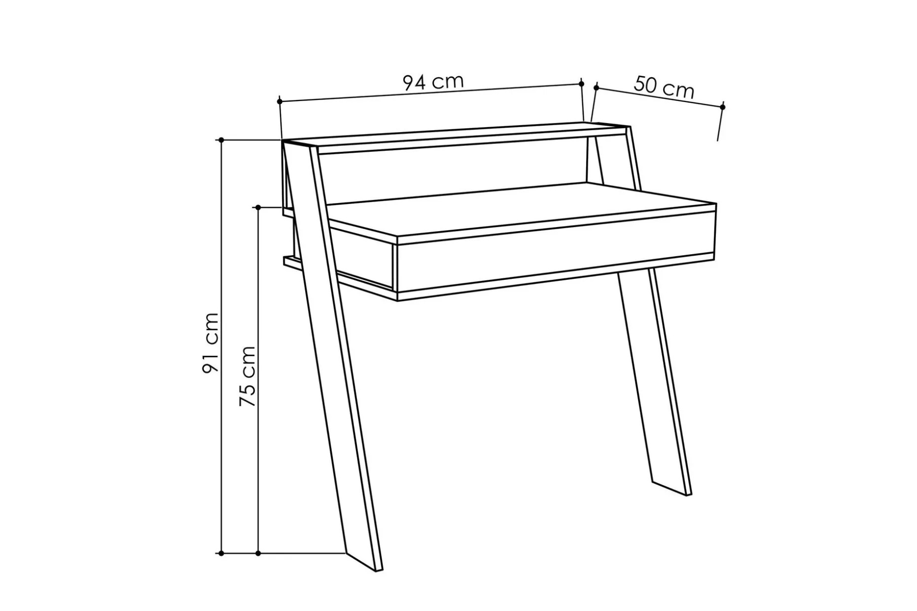 Homitis Veggskrivebord 94 cm med Oppbevaringsskuff + Hylle