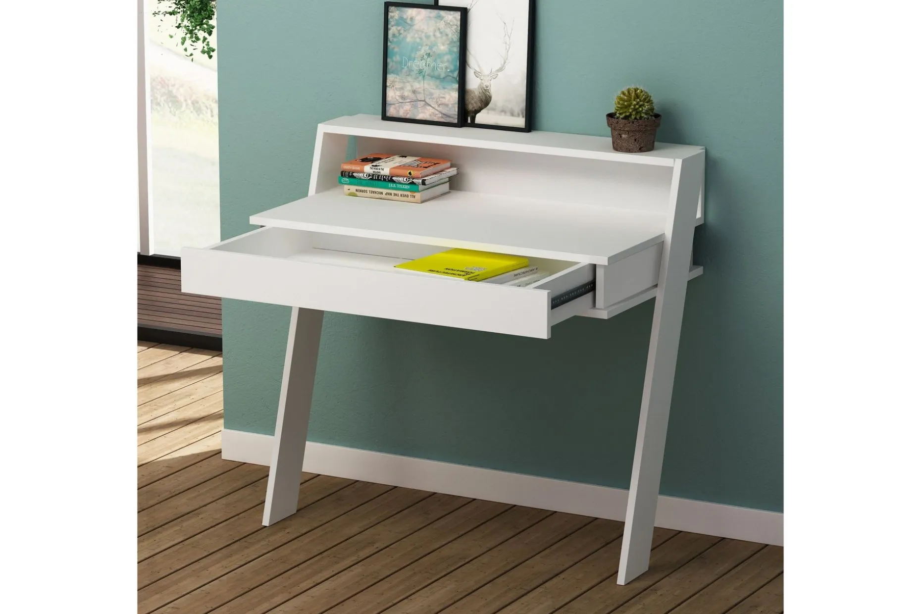 Homitis Veggskrivebord 94 cm med Oppbevaringsskuff + Hylle