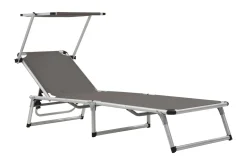 Hopfällbara solsängar med tak 2 st aluminium och textilen gr Be Basic Grey