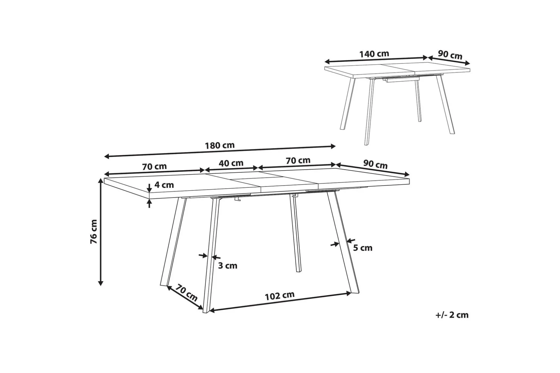 Housham Spisebord 180 cm Sammenleggbart