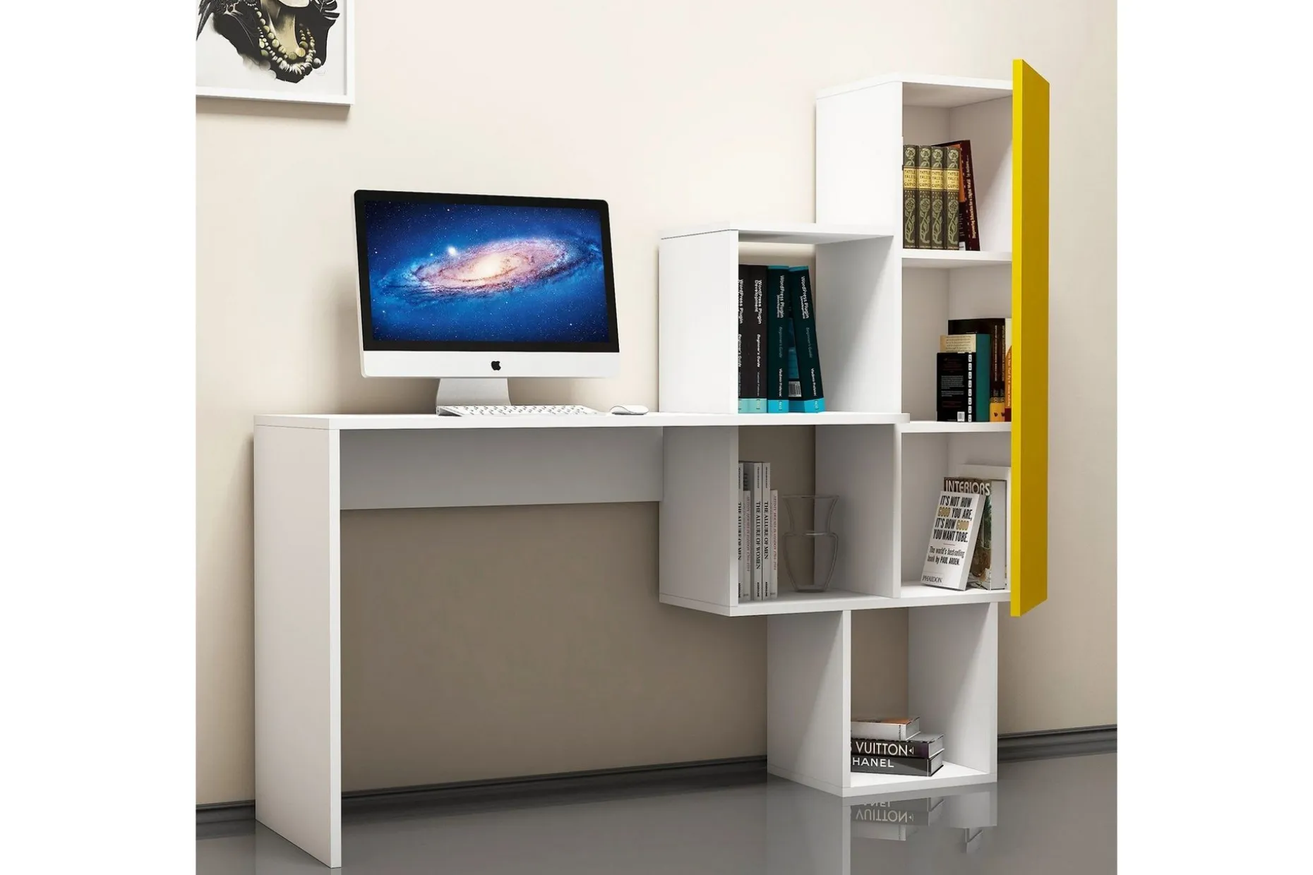 Hovdane Skrivebord 145 cm med Oppbevaringshyller + Skap