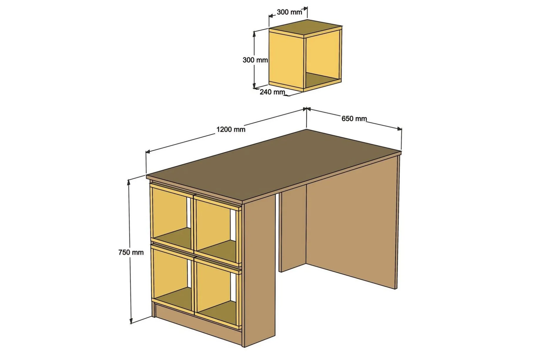 Hovdane Skrivebord 120 cm med Oppbevaring Hylle + Vegghylle