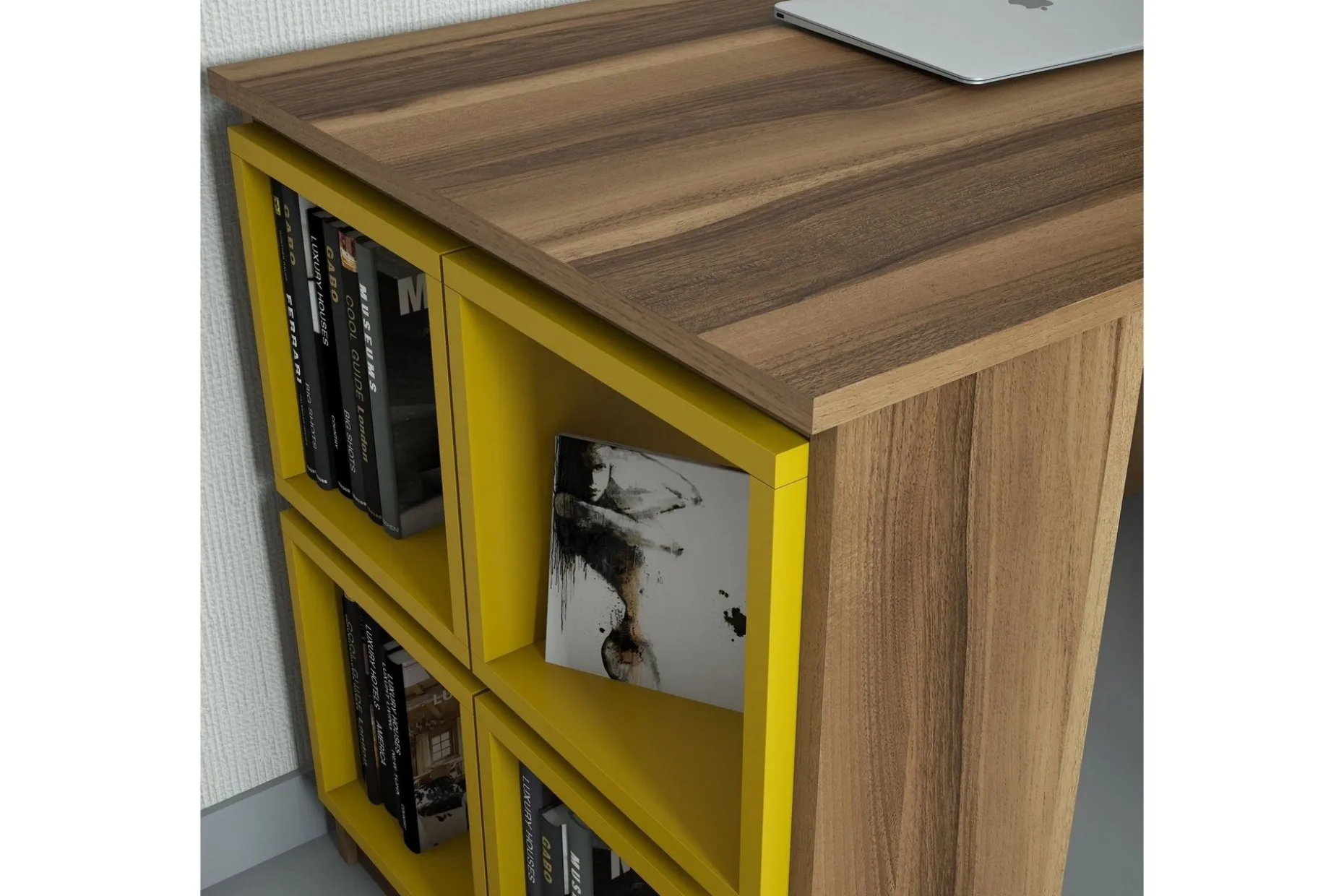 Hovdane Skrivebord 120 cm med Oppbevaring Hylle + Vegghylle