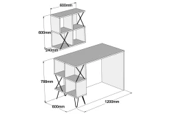 Hovdane Skrivebord 120 cm med Oppbevaring Hylle + Bokhylle L