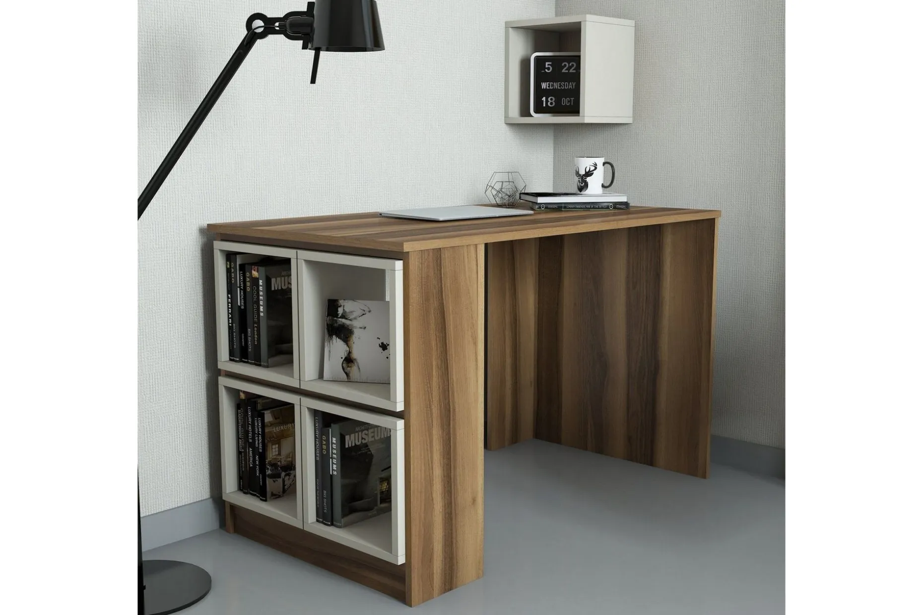 Hovdane Skrivebord 120 med Oppbevaring Hylle + Vegghylle