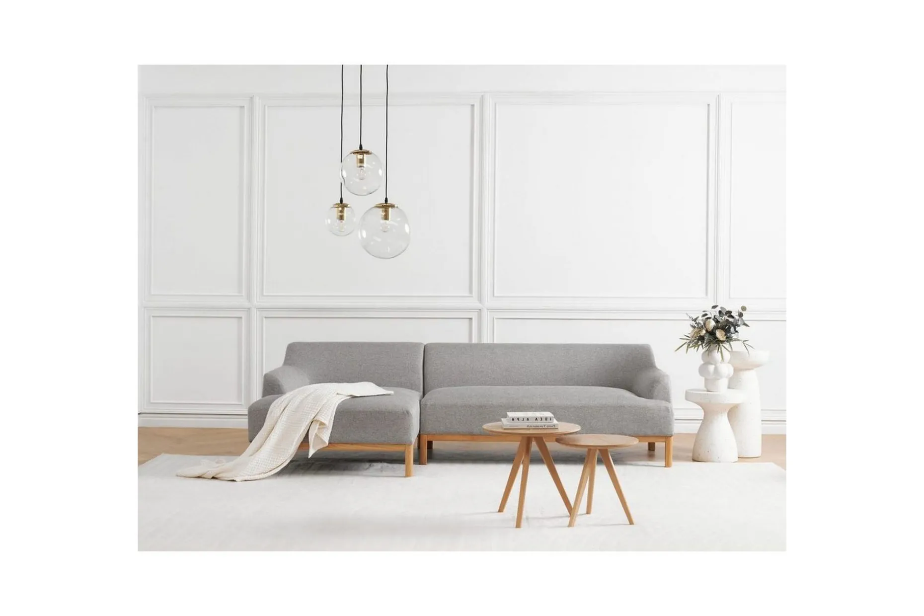 Hörnsoffa Beliani Sosjo Beige, ljust trä, Högervänd Grey||Light colored wood Left-faced