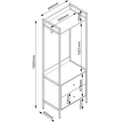 Hylle til entré HOME4YOU Hannes 64x40x180 cm rustikk melamin med skuffer