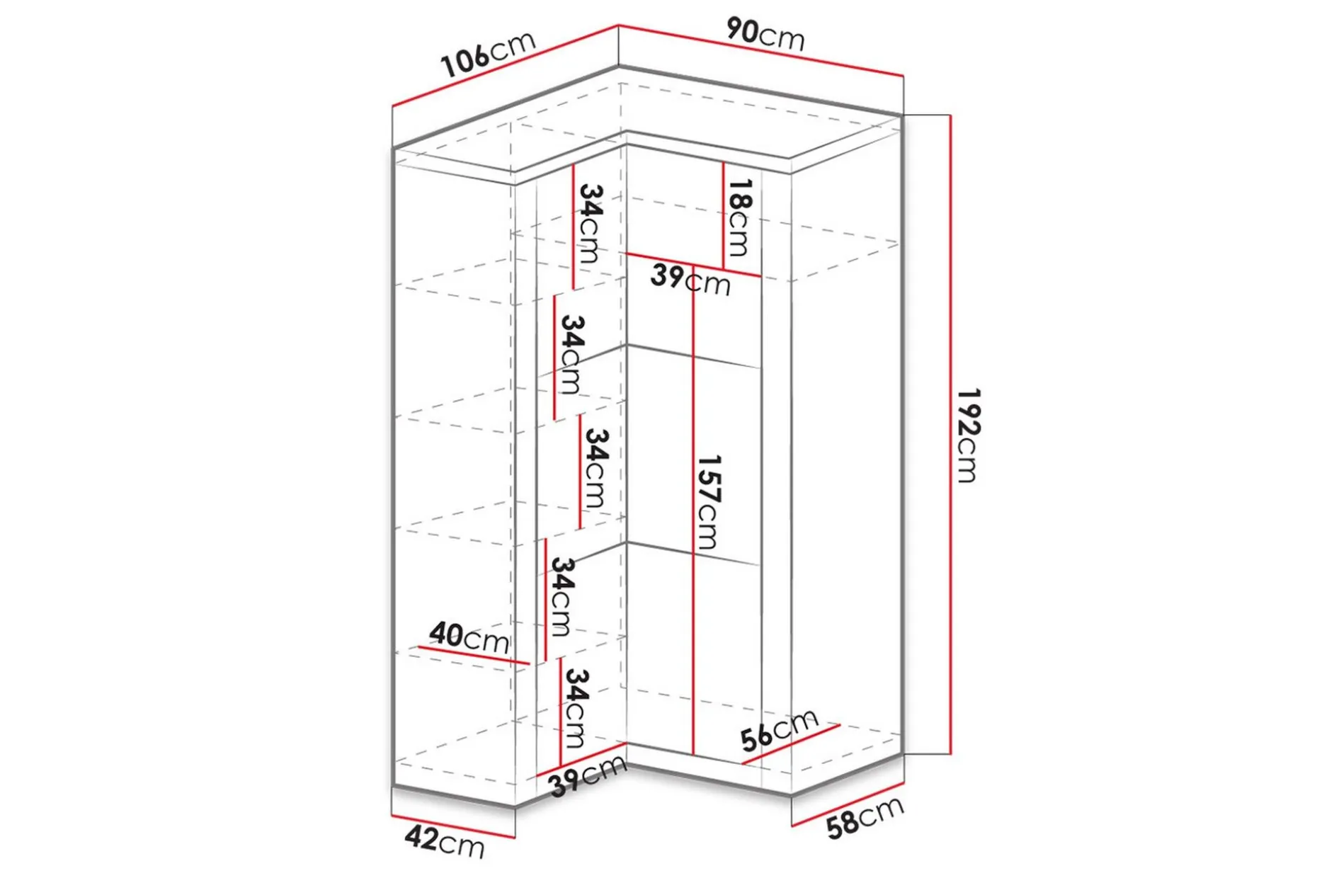 Indianapolis Garderobe 106x58x192 cm