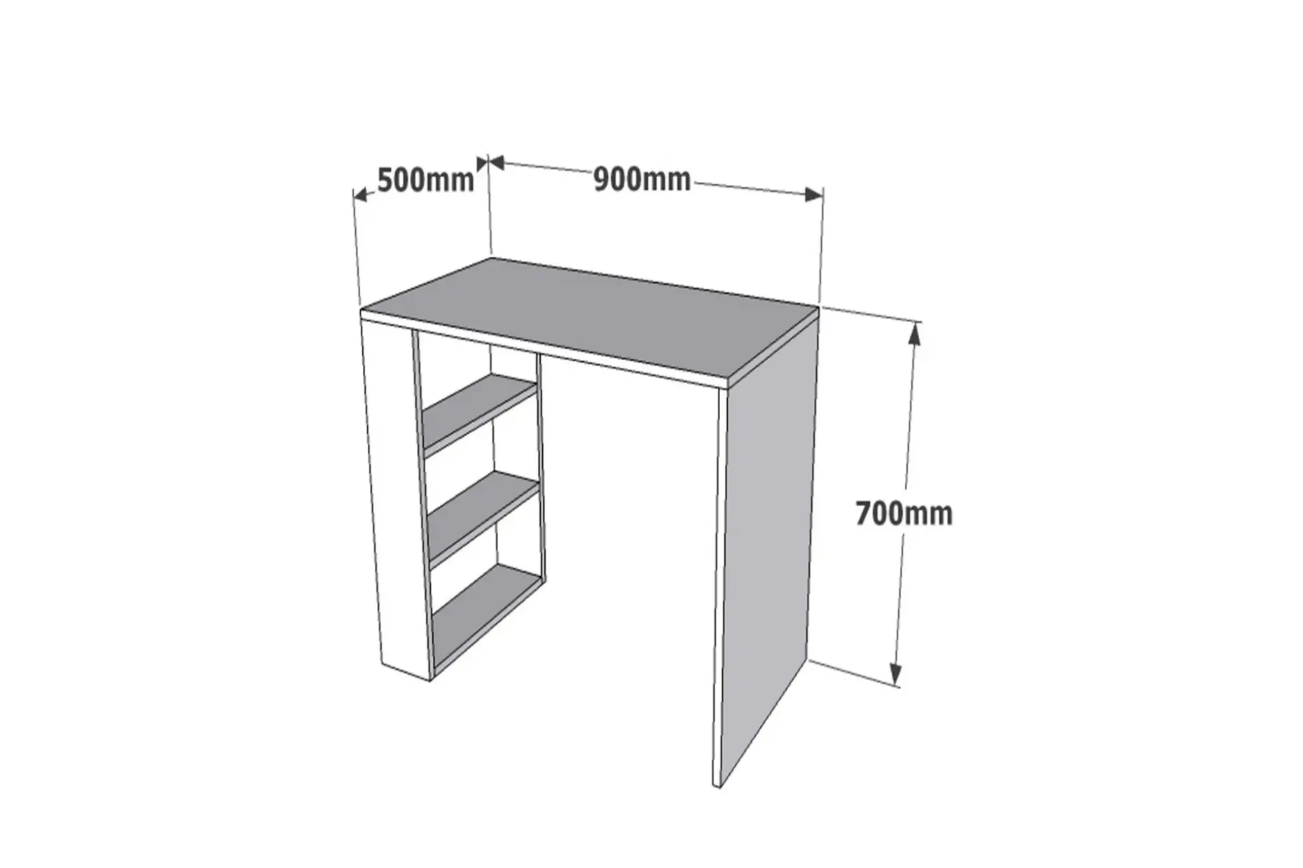 Irbene Skrivebord 90 cm med Oppbevaring 3 Hyller