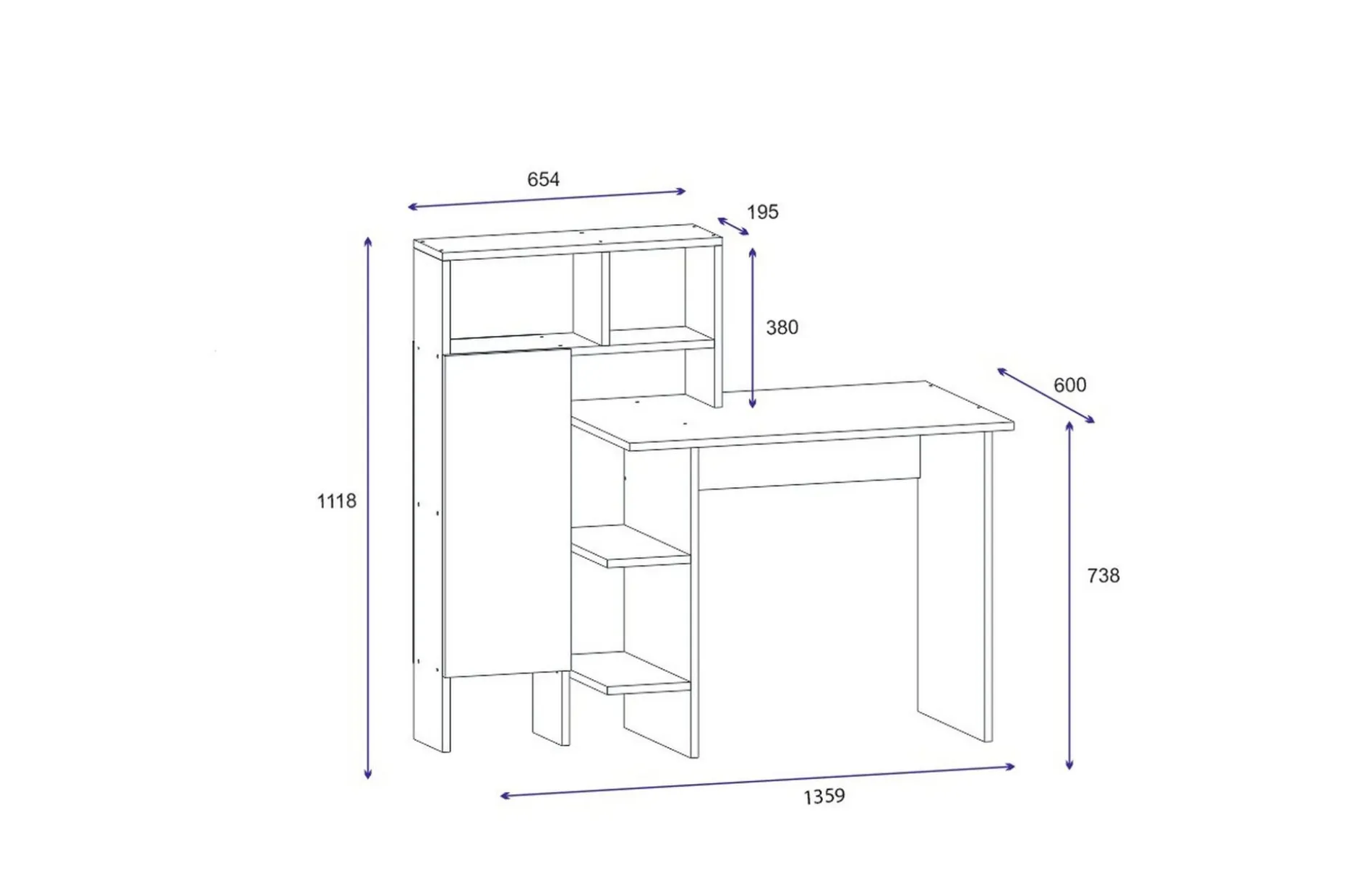 Irbene Skrivebord 135 cm med Oppbevaring Hyller + Skap