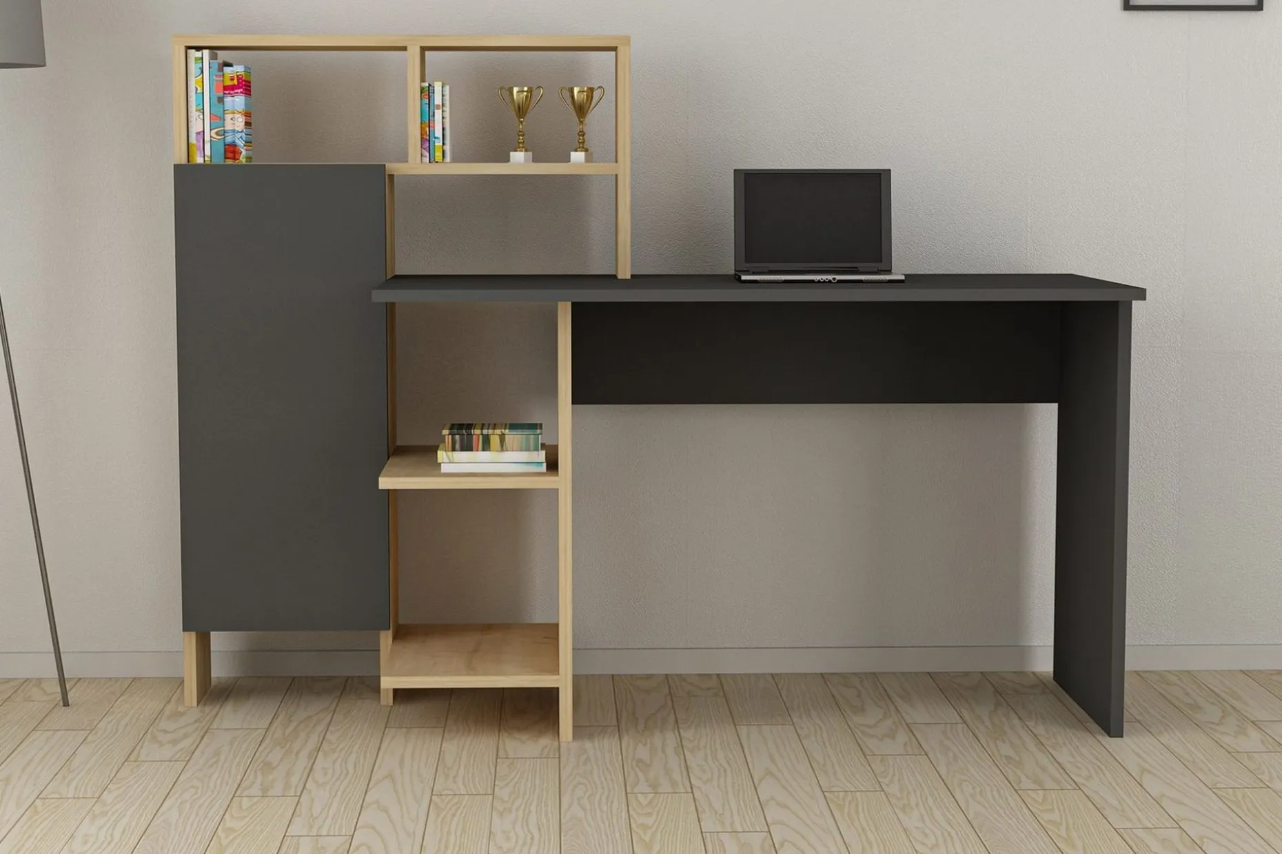 Irbene Skrivebord 135 cm med Oppbevaring Hyller + Skap
