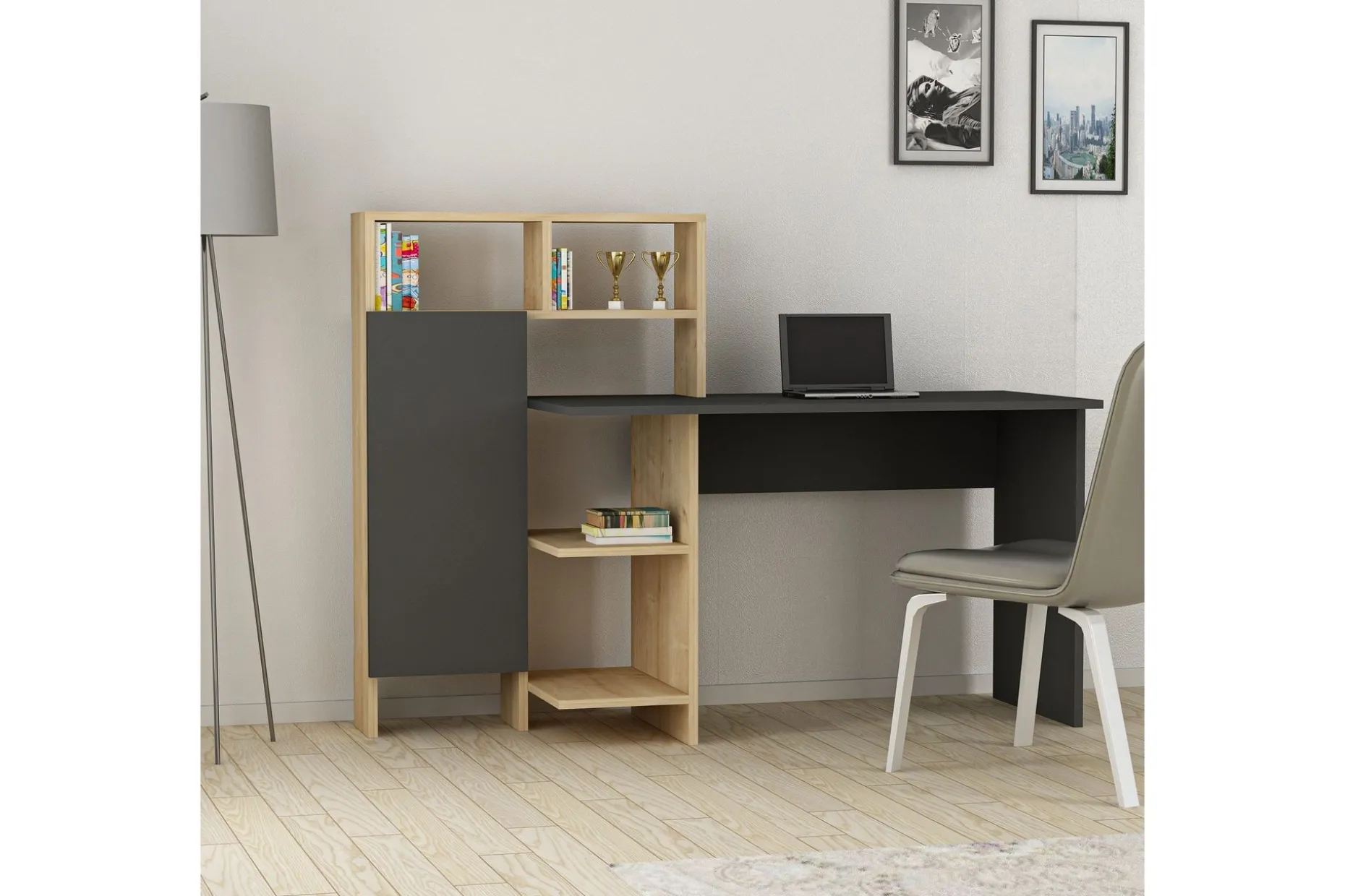 Irbene Skrivebord 135 cm med Oppbevaring Hyller + Skap