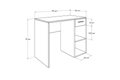 Irbene Skrivebord 90 cm med Oppbevaring Skuff + 2 Hyller