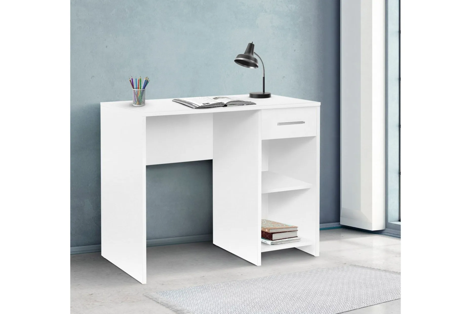 Irbene Skrivebord 90 cm med Oppbevaring Skuff + 2 Hyller