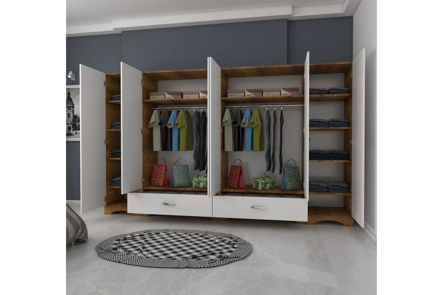 Jaitun Garderobe 243x181 cm Hvit/Brun