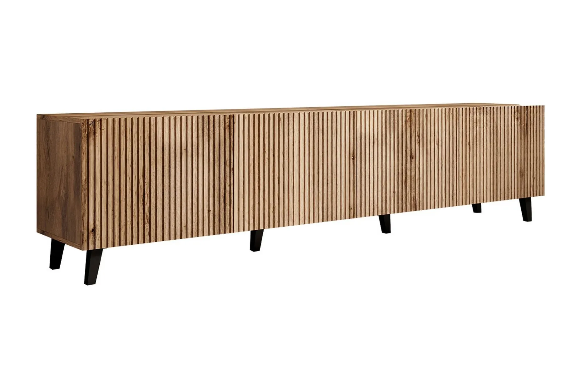 Juniskär Ribbet TV-benk i tre med oppbevaring - 40 cm dyb, 200 cm bred, 49 cm høy