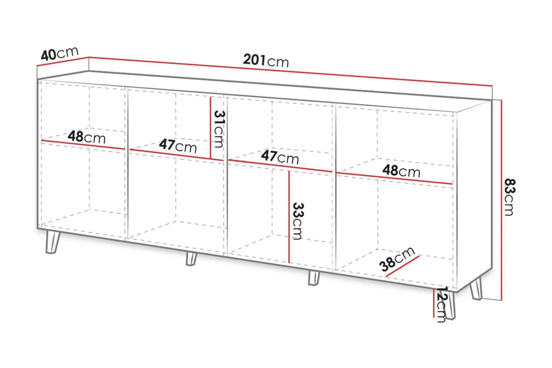 Juniskär Skjenk med oppbevaring 40x82x200 cm