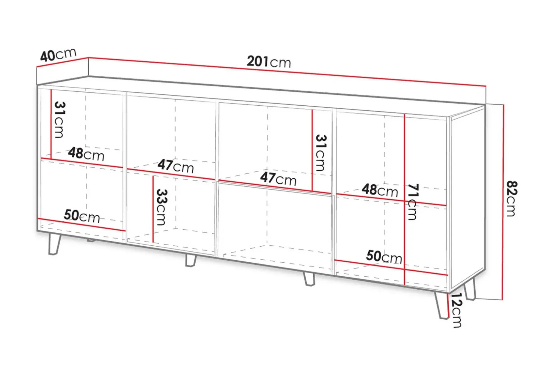 Juniskär Skjenk med oppbevaring tre 40x82x200 cm