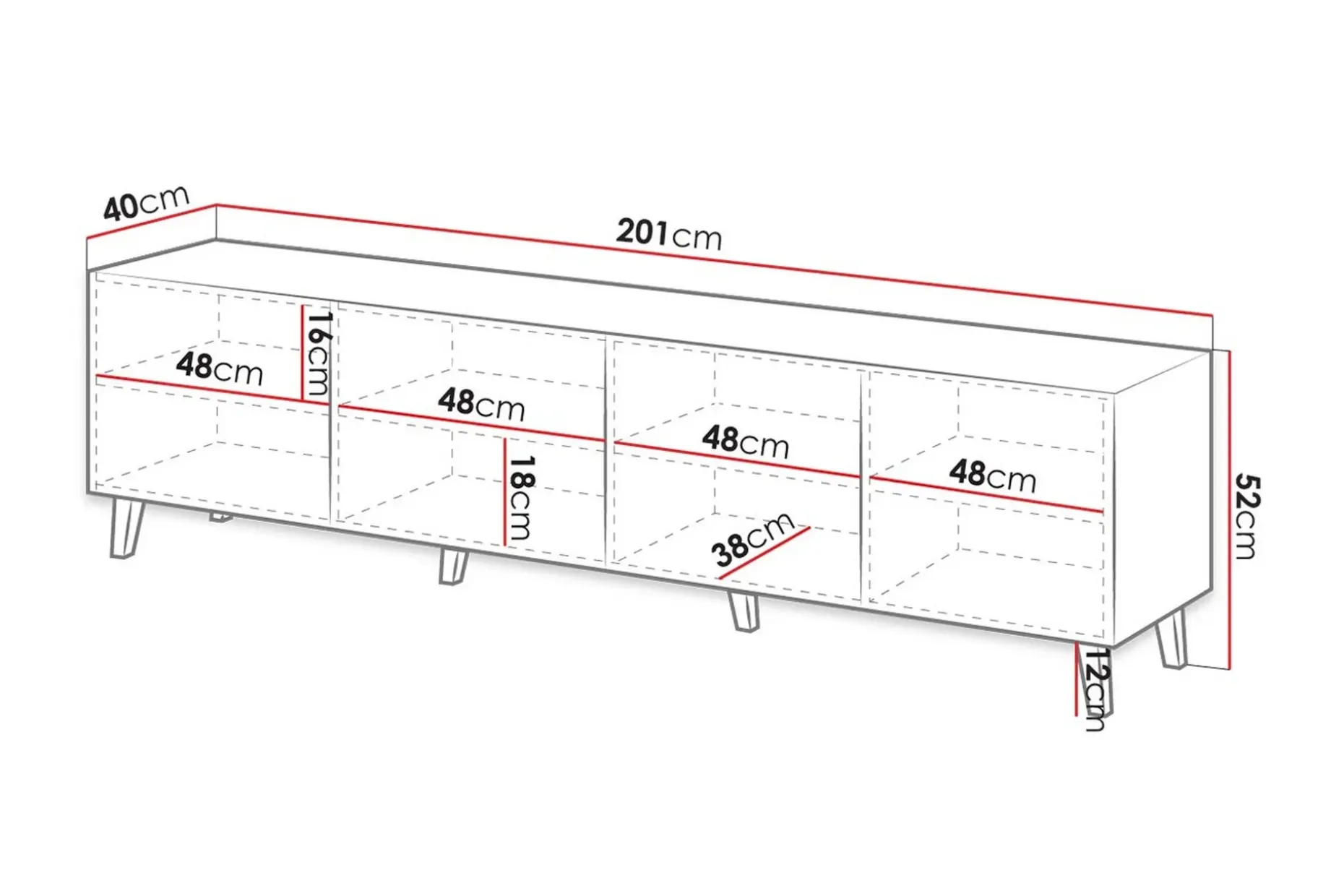 Juniskär TV-benk med Oppbevaring + Hyller 40x52x200 cm