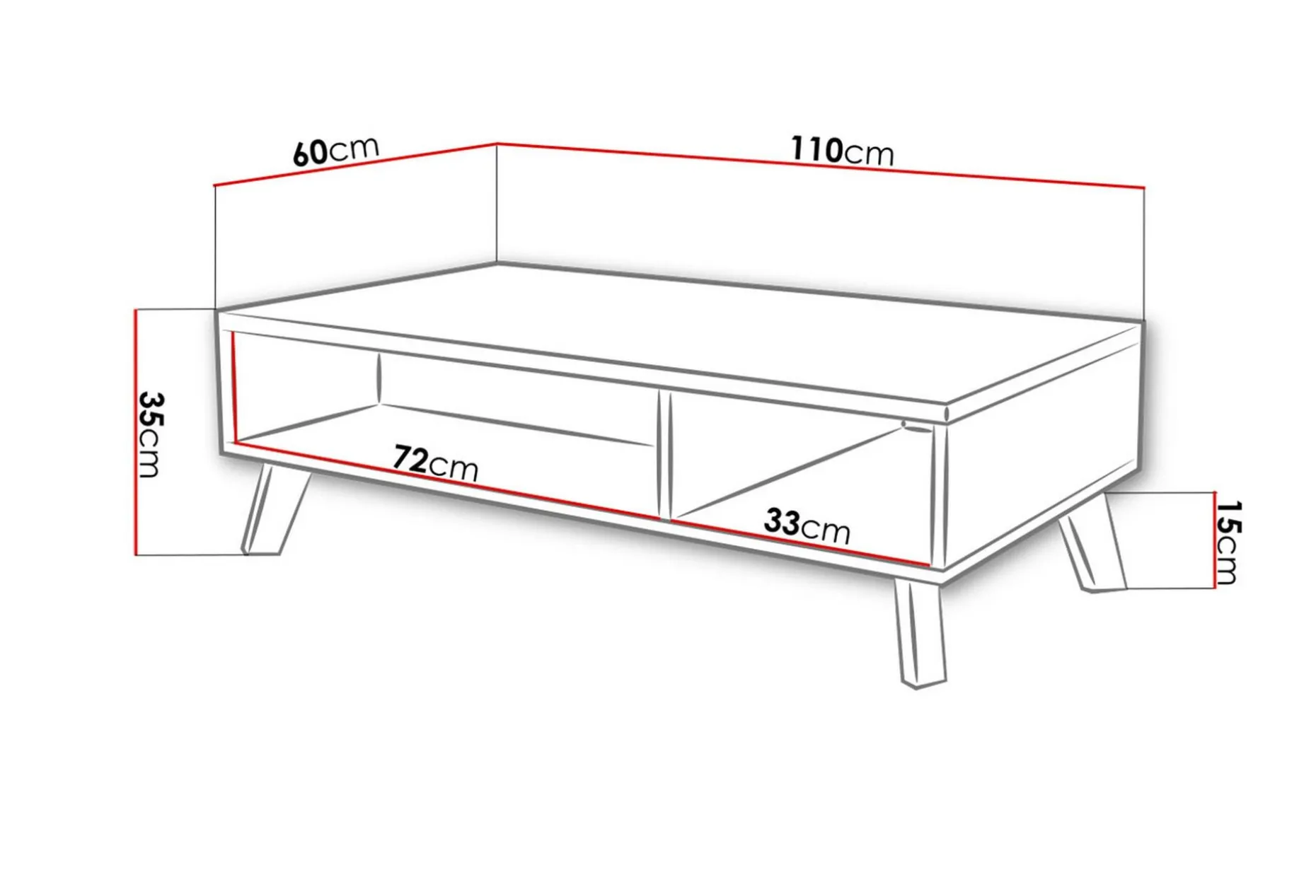 Kardos Sofabord 110 cm med Oppbevaringshyller