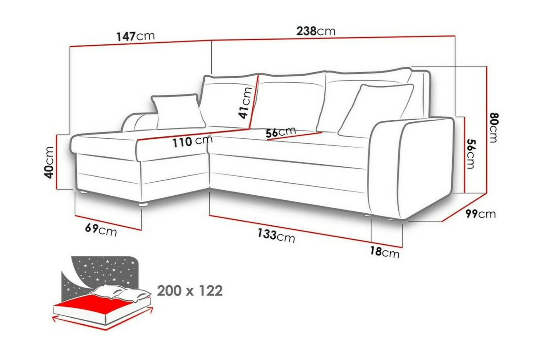 Kintore 3-sits Hörnbäddsoffa Brown
