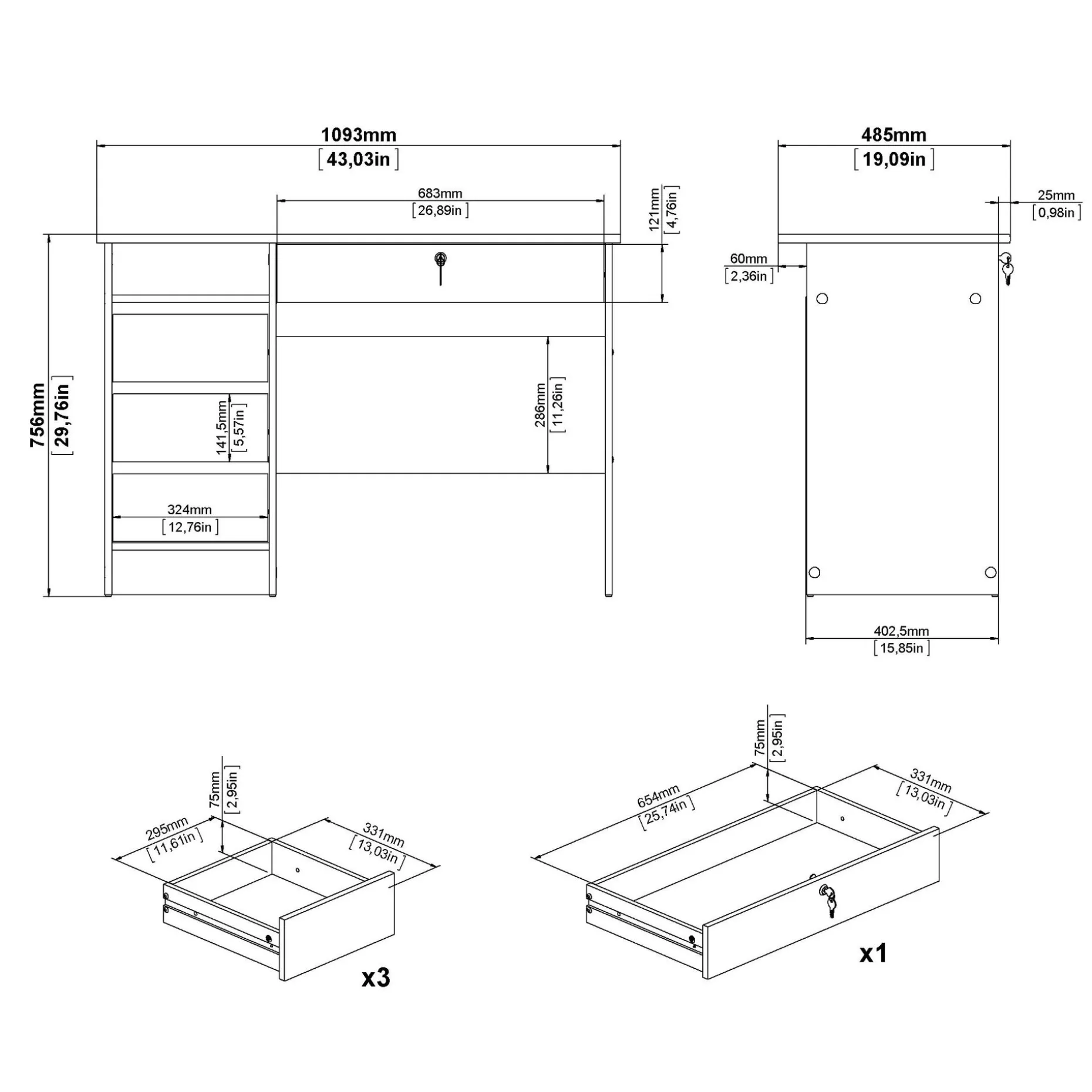 Klintberg Skrivebord 109x48x76 cm