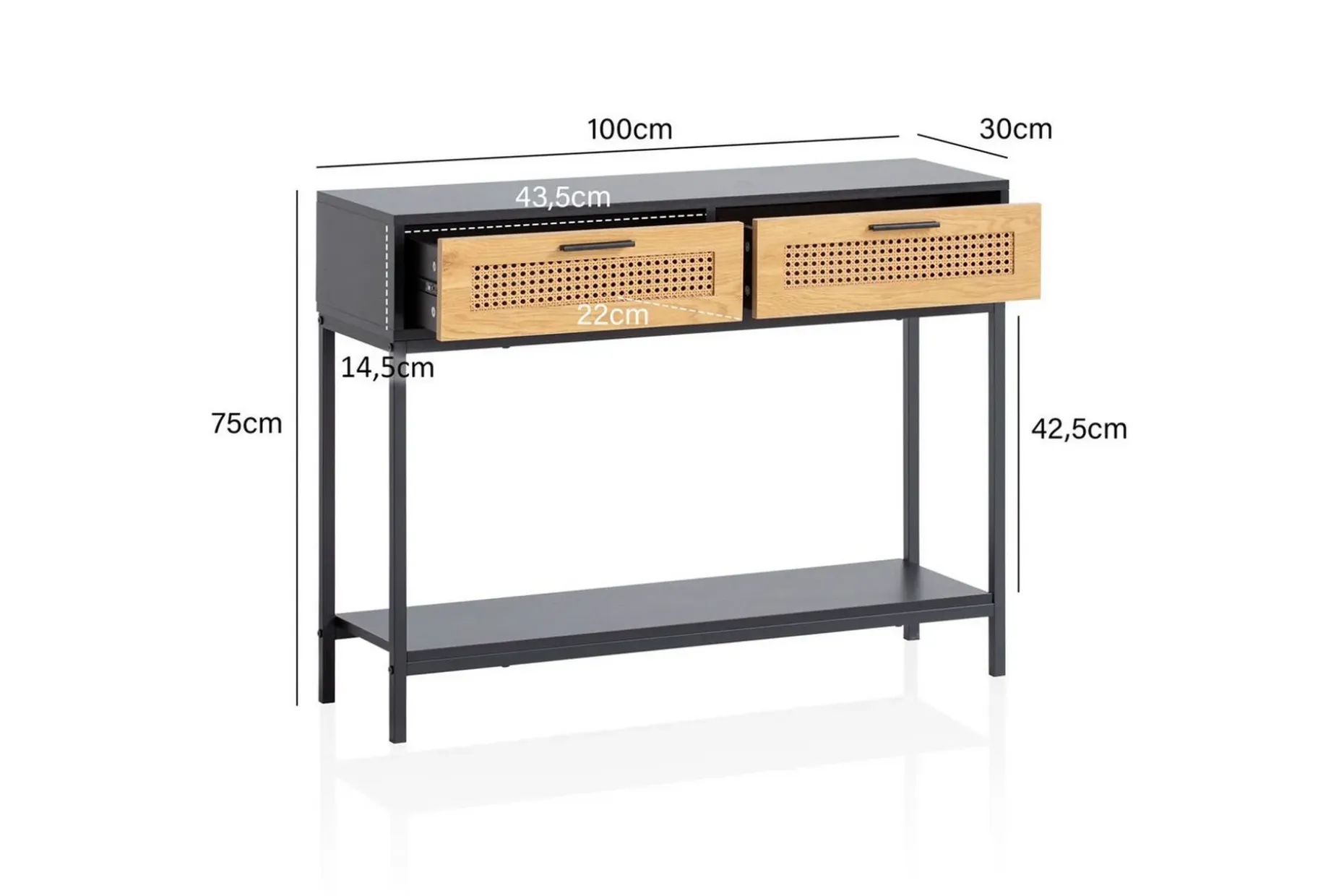 Konsollbord Wohnling Solid tre 100 cm 2 skuffer industriell stil Wienerflett