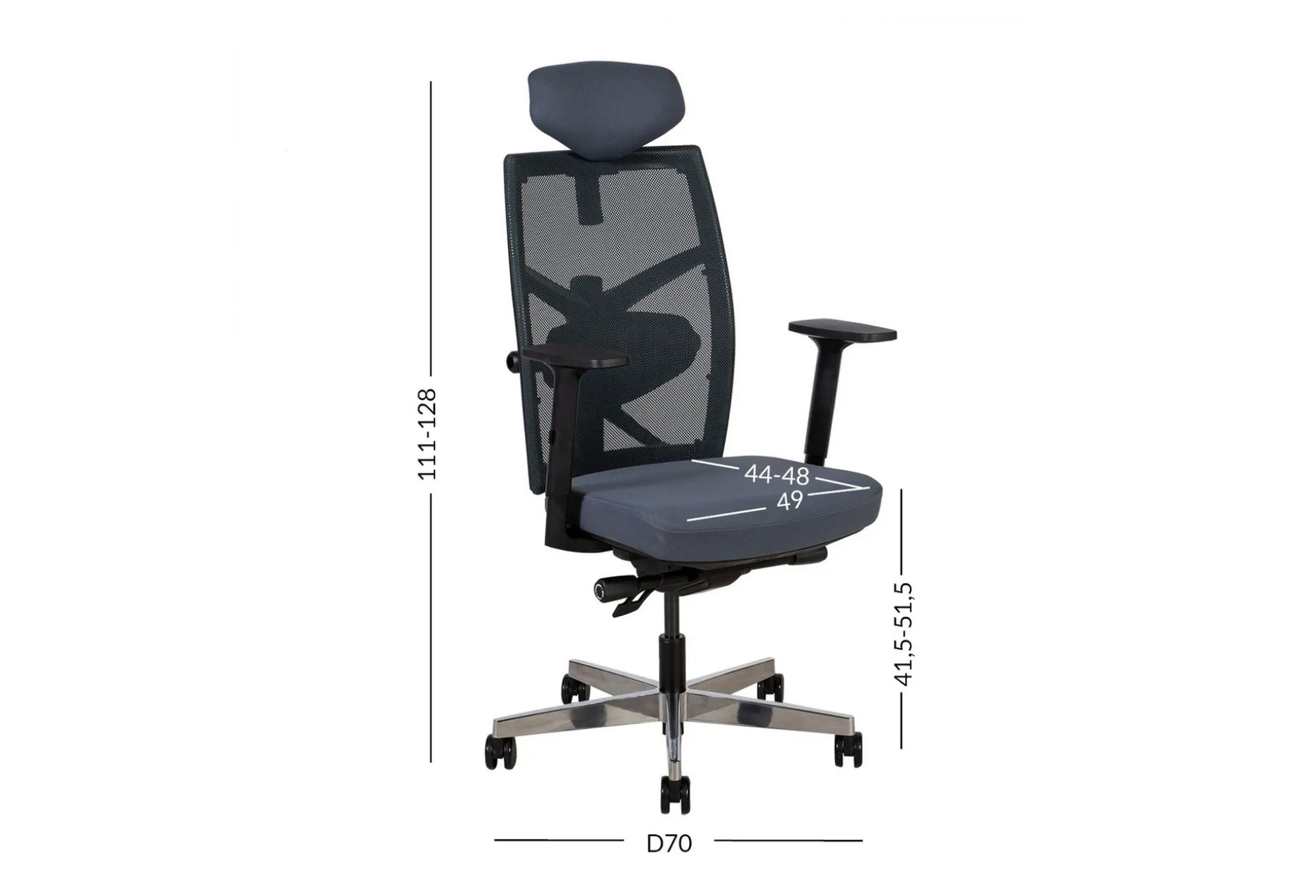 Kontorstol TUNE 70x70xH111-128cm grå