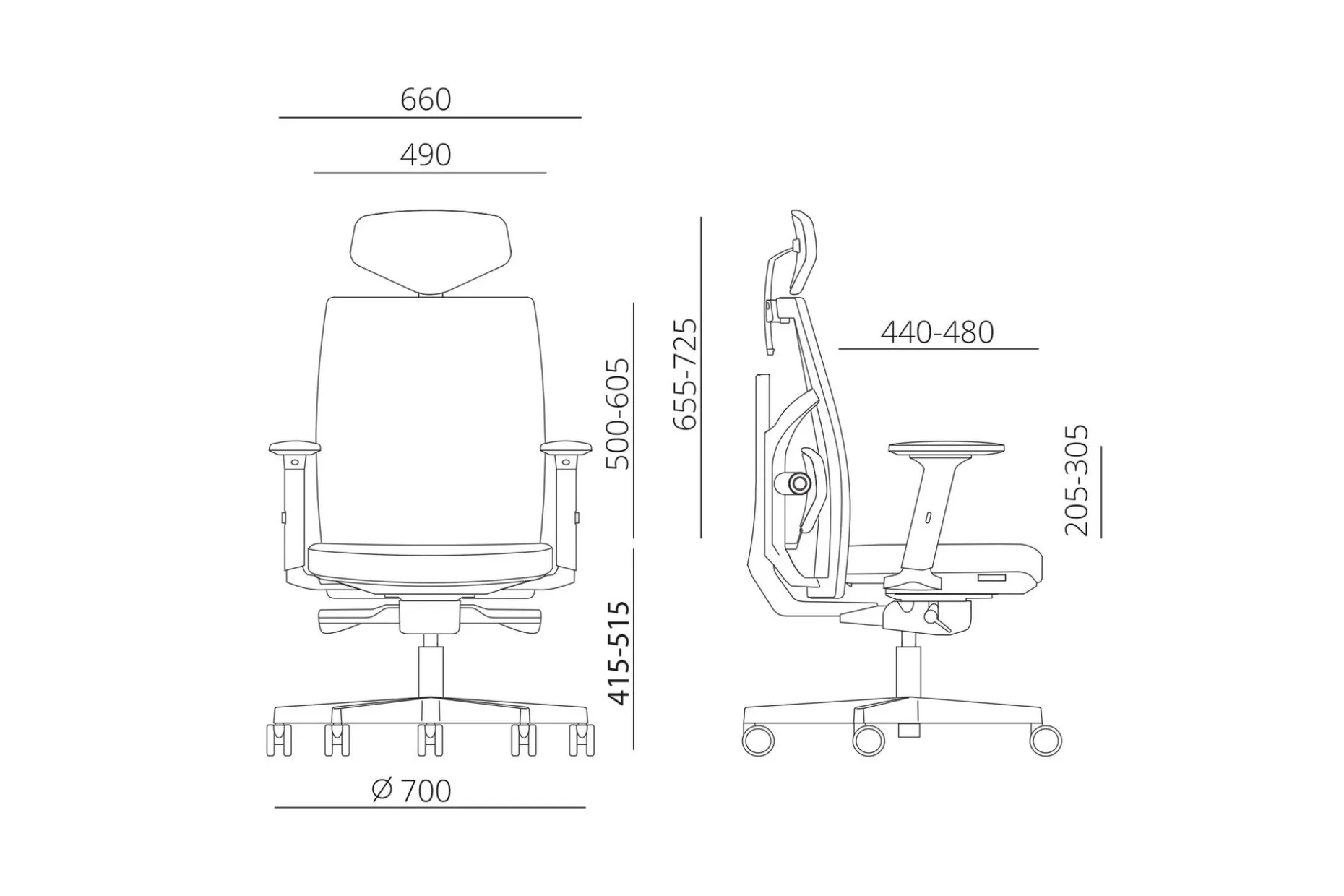 Kontorstol TUNE 70x70xH111-128cm grå