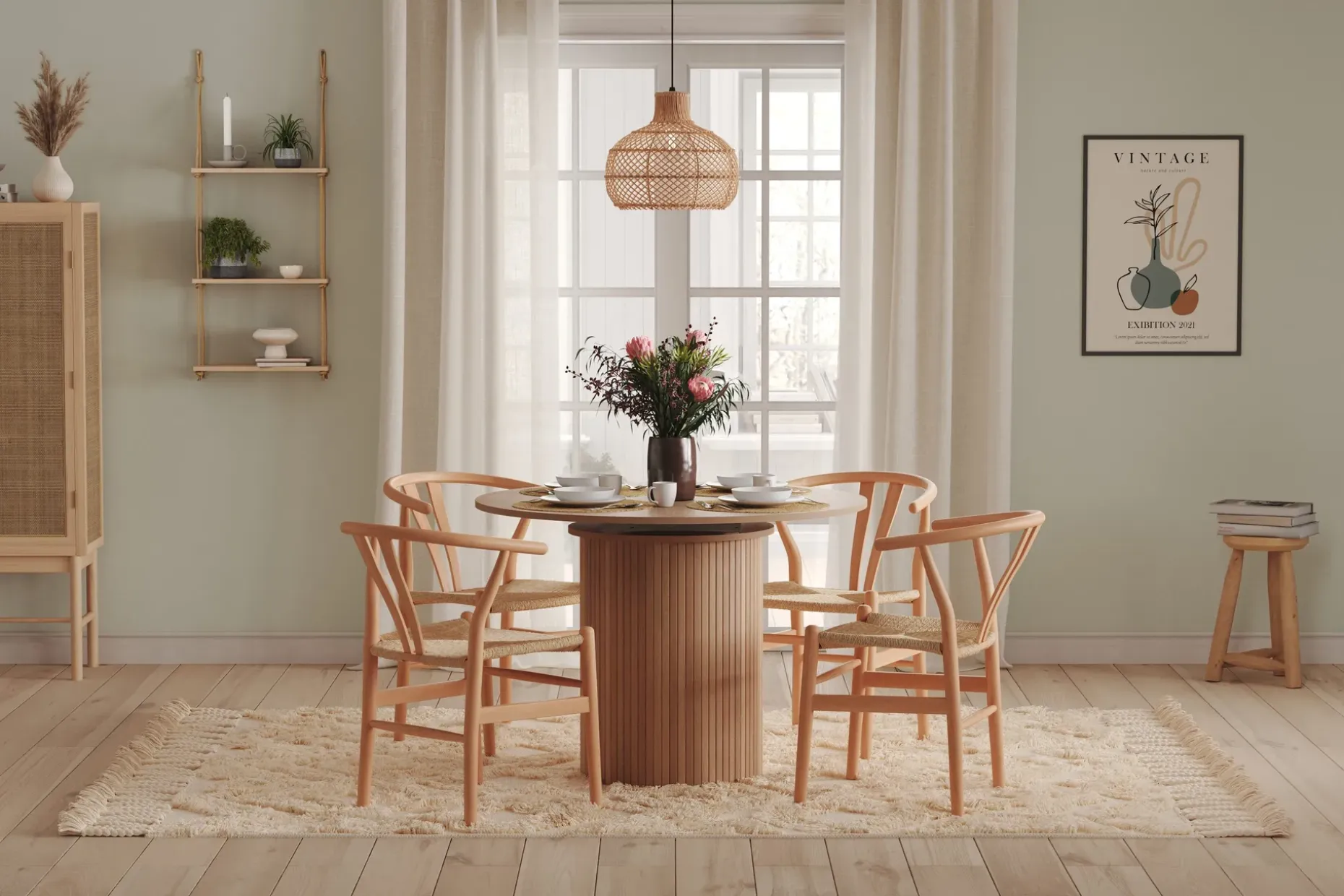 Kopparbo Lys Rundt Spisebord 106 cm Utvidbart med tilleggsplate