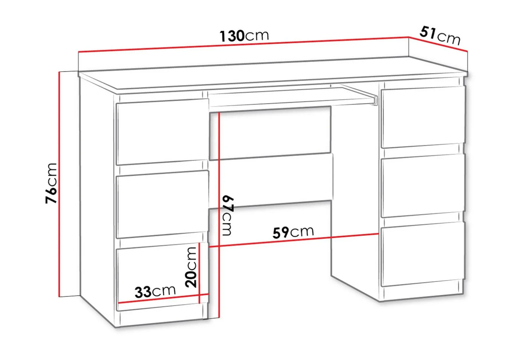 Kubana Skrivebord 130 cm med Oppbevaringsskuffer
