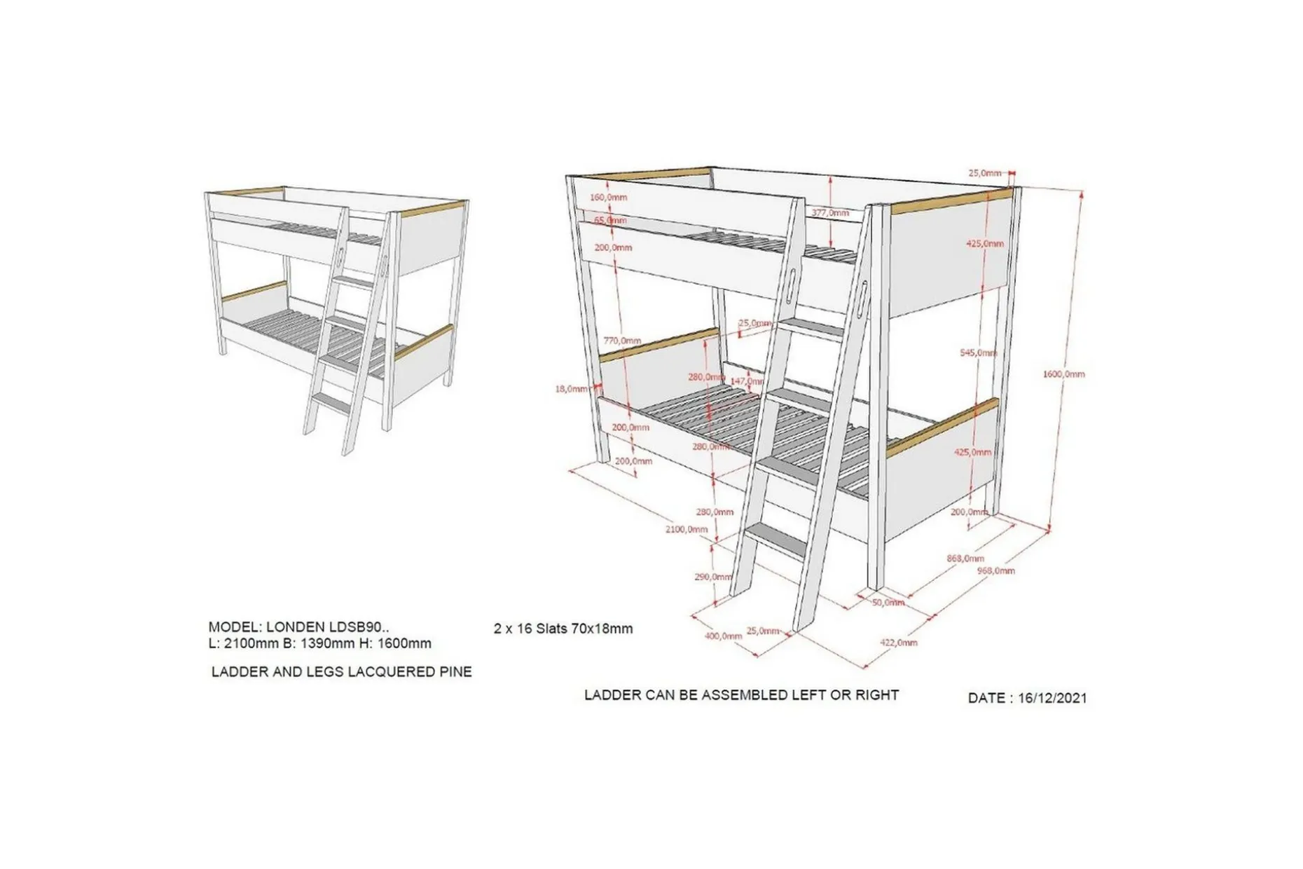 Køyeseng London Hvit
