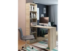 Kylien Skrivebord 125 cm LED-belysning med Bokhylle Hvit LED