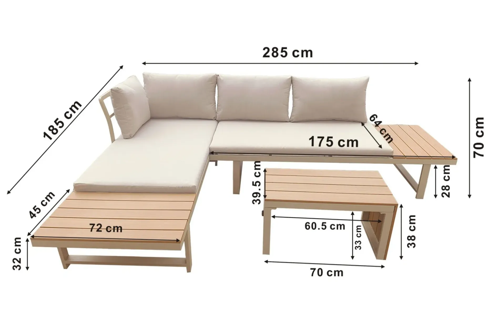 Lainelle 4-seters sofagruppe for altan og terrasse med beige puter