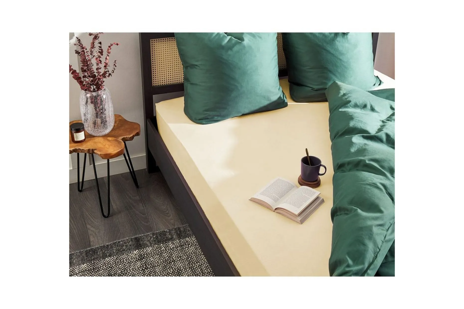 Laken med strikk Janbu Beige, 200x200 cm