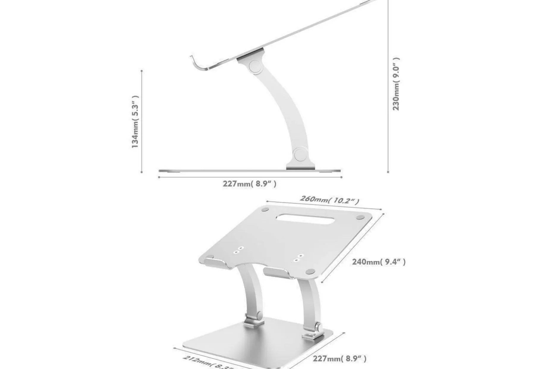 Laptopstativ Desire2 Dual Pivot Riser Justerbar Aluminium Sølv