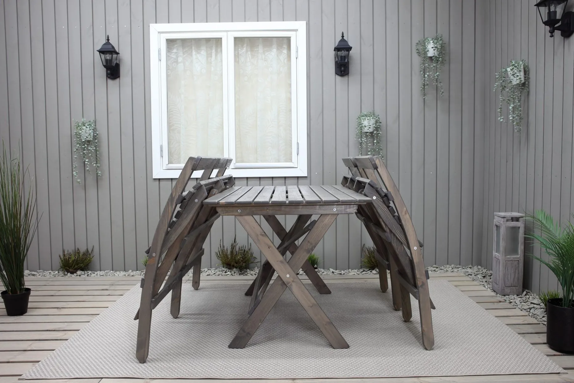 Larios Spisegruppe 76 cm + 2 Spisestoler + Benk