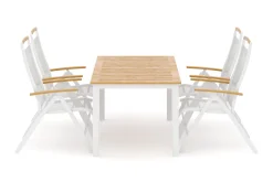 Las Vegas utendørs spisegruppe, uttrekkbar 152–210x90 cm med 4 Las Vegas regulerbare stoler