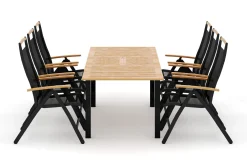 Las Vegas utendørs spisegruppe, uttrekkbar 152–210x90 cm med 6 Las Vegas regulerbare stoler
