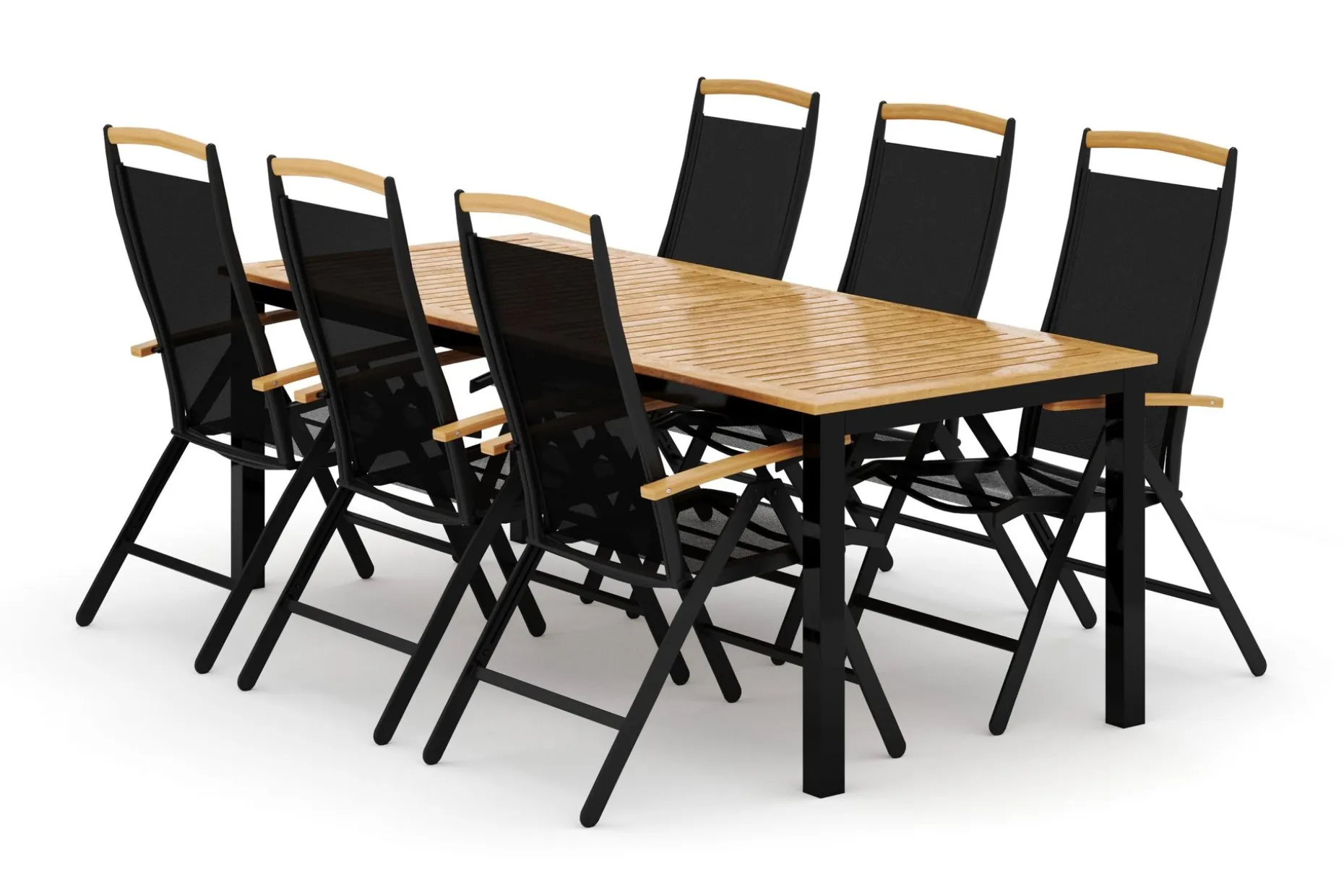 Las Vegas utendørs spisegruppe, uttrekkbar 220x280x100 cm med 6 Las Vegas regulerbare stoler