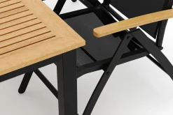 Las Vegas utendørs spisegruppe, uttrekkbar 152–210x90 cm med 4 Las Vegas regulerbare stoler