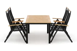 Las Vegas utendørs spisegruppe, uttrekkbar 152–210x90 cm med 4 Las Vegas regulerbare stoler