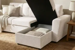 Leia 3-seters vendbar sovesofa med sjeselong og oppbevaring