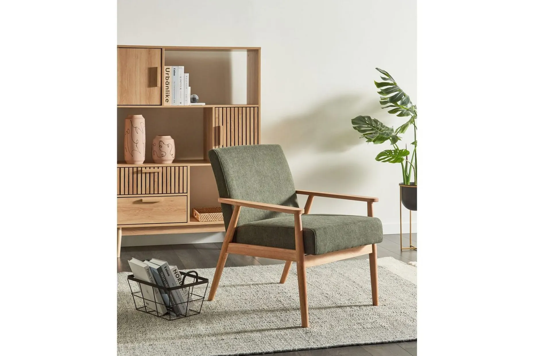 Lenestol Esrum Grønn/lyst tre, Polyester