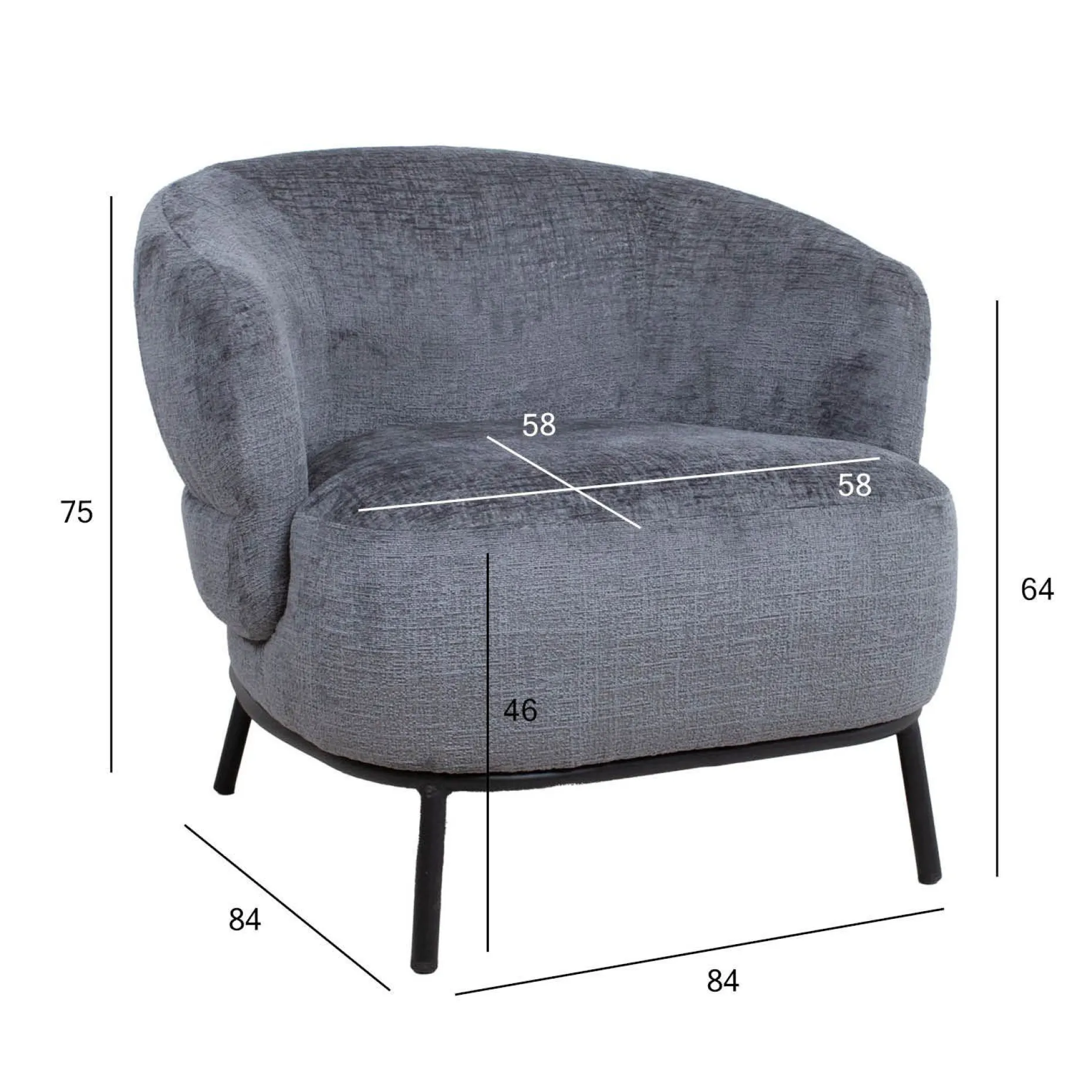 Lenestol HOME4YOU Gemala 100x40xh115 cm, svart