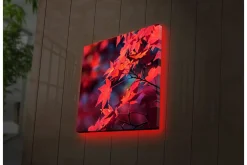 Lerretsbilde med LED-belysning 28x28 cm - Klart rødt lønneblad i høstfarger