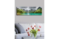 Lerretsbilde med LED-belysning 30x90 cm - Storslått fjellandskap med en glitrende innsjø